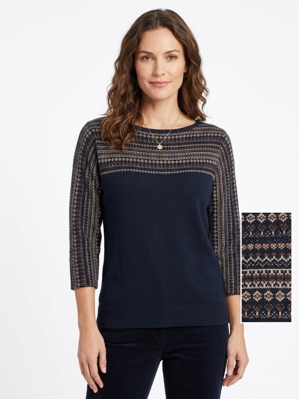 Chaps Black Sweater with Gold Fair Isle Yoke